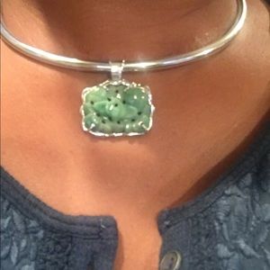 Custom made pendant Craved old  jade choker 925